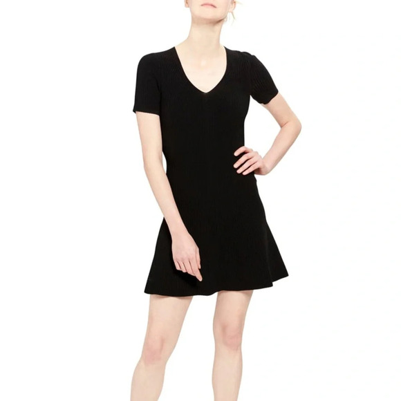 Theory Knit Ribbed Flare Mini Dress in Black Womens Size P - Picture 3 of 8